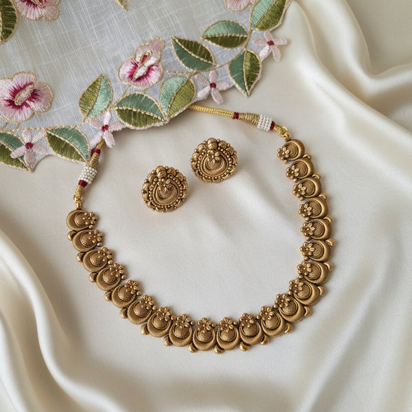 Lavanya Floral Antique Gold Temple Set