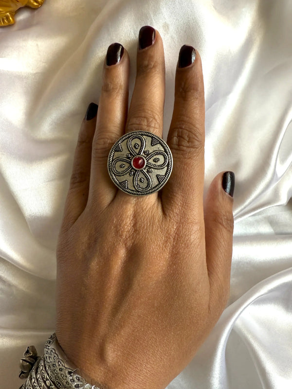 Alia Ruby Stone Oxidize Ring