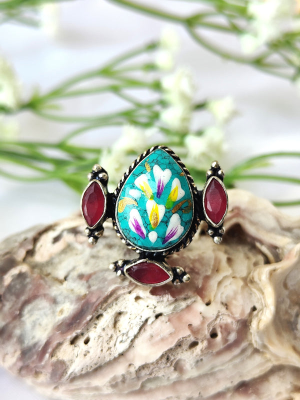 Alia Hand Painted Turtle Shape Finger Ring