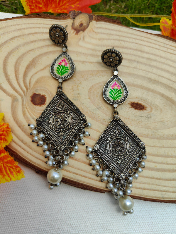 Diya Silver Replica Long Earrings