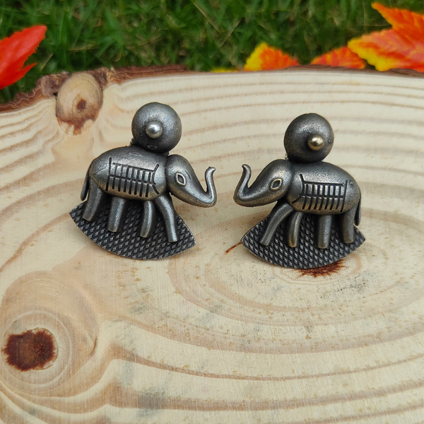 Diya Silver Look A like Elephant Design Stud Earrings