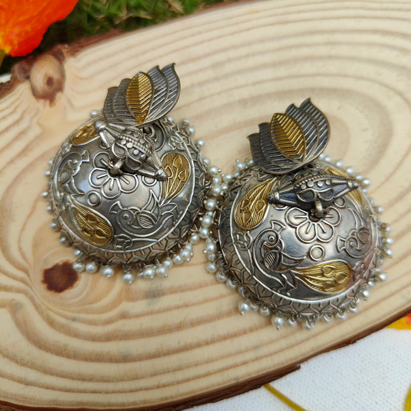 Diya Silver Replica Dual Tone Jhumka Earrings
