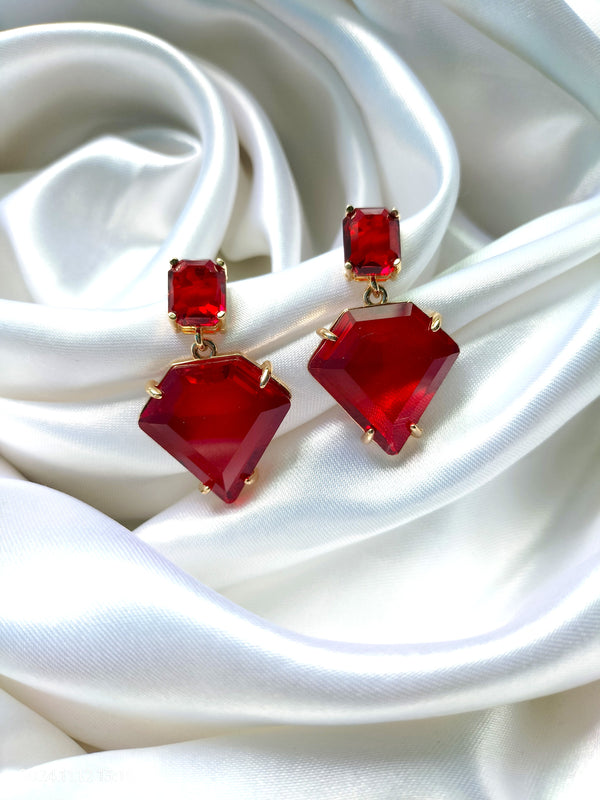 Gia Radiant Ruby Red Diamond-Cut Drop Earrings