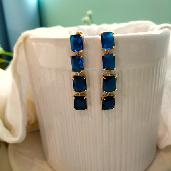 Gia Blue Crystal Rectangle Drop Earrings