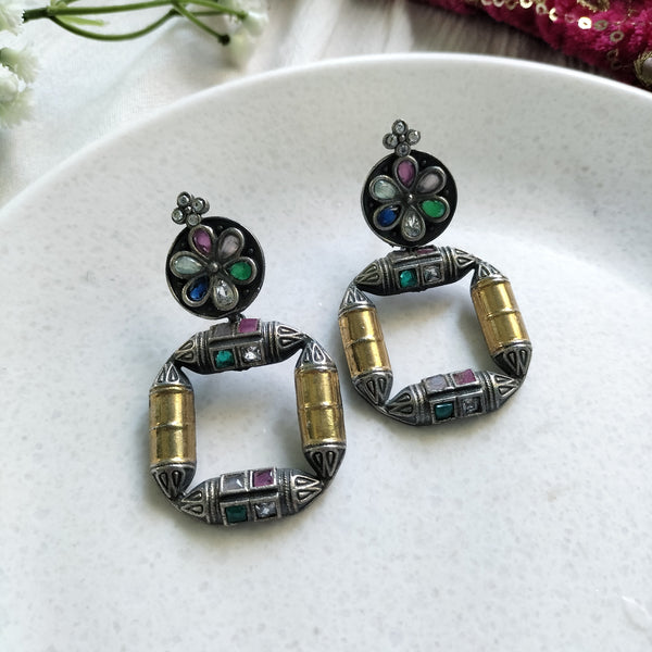 Diya Dual Metal Pink Detail Earrings