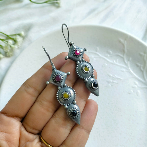 Diya Tricolor Tribal Dangle Earrings