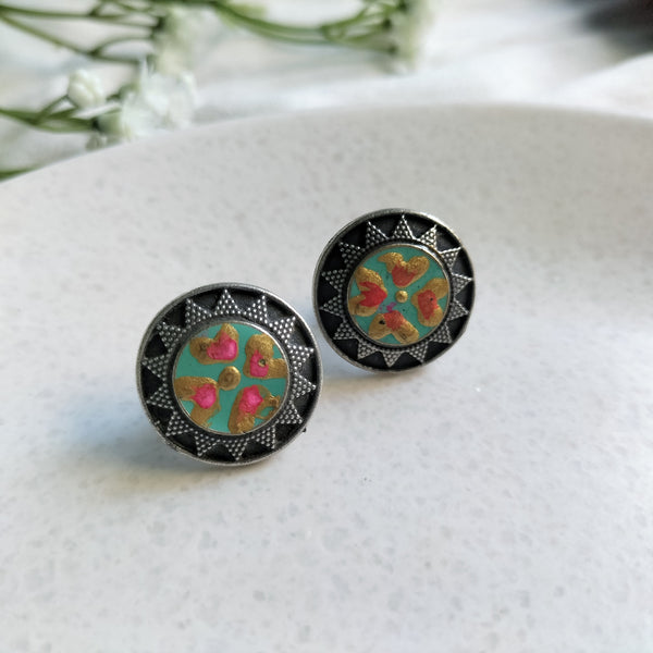 Diya Oxidized Hand-painted Stud Earrings