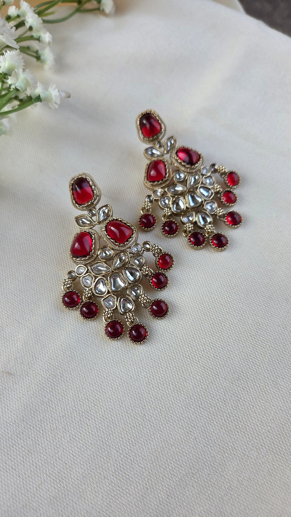 Inaya Red Kundan Chandbali Earrings