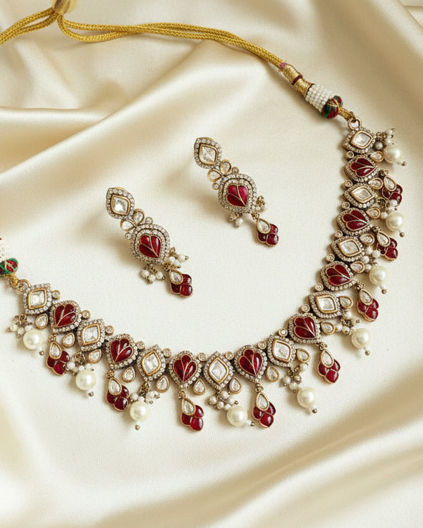 Adhira Pure Kundan, Deep Red Epoxy, And AD Stone Choker Set