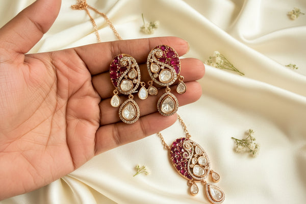 Adhira Ruby-Drop Kundan Pedant Set