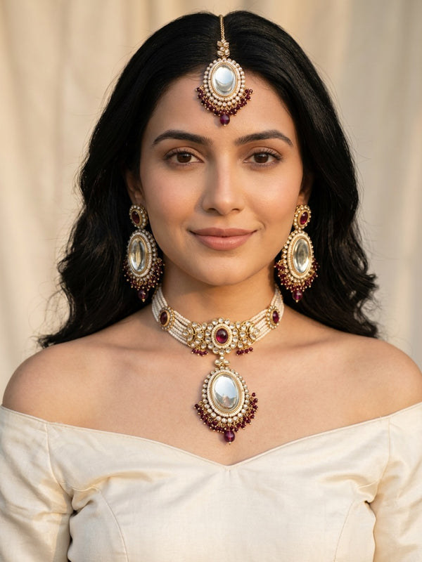 Adhira Kundan Polki-Style Choker Necklace Set