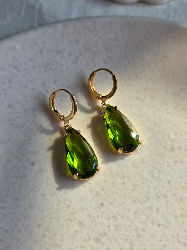Gia Green Glass Stone Drop Earrings