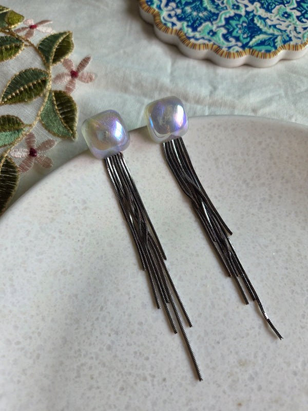 Gia Iridescent Pearl Drop Tassel Earrings