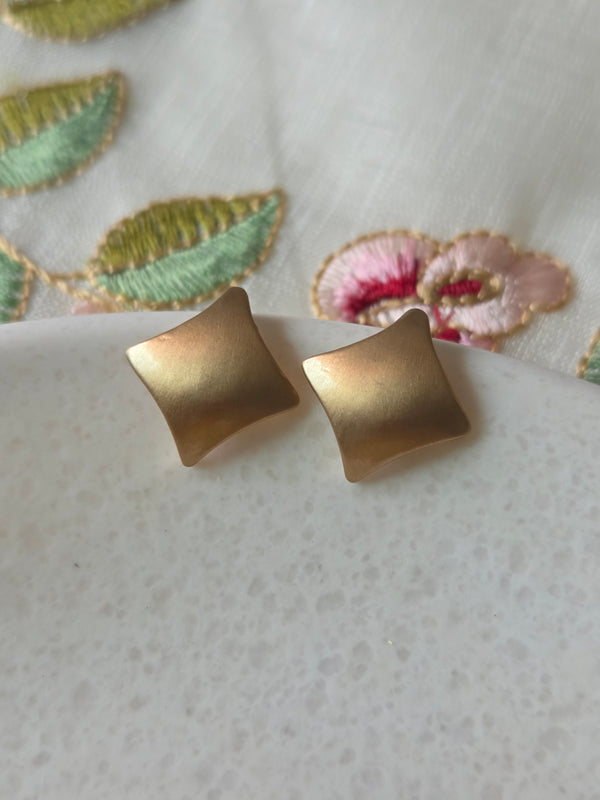 Gia Square Golden Stud Earrings