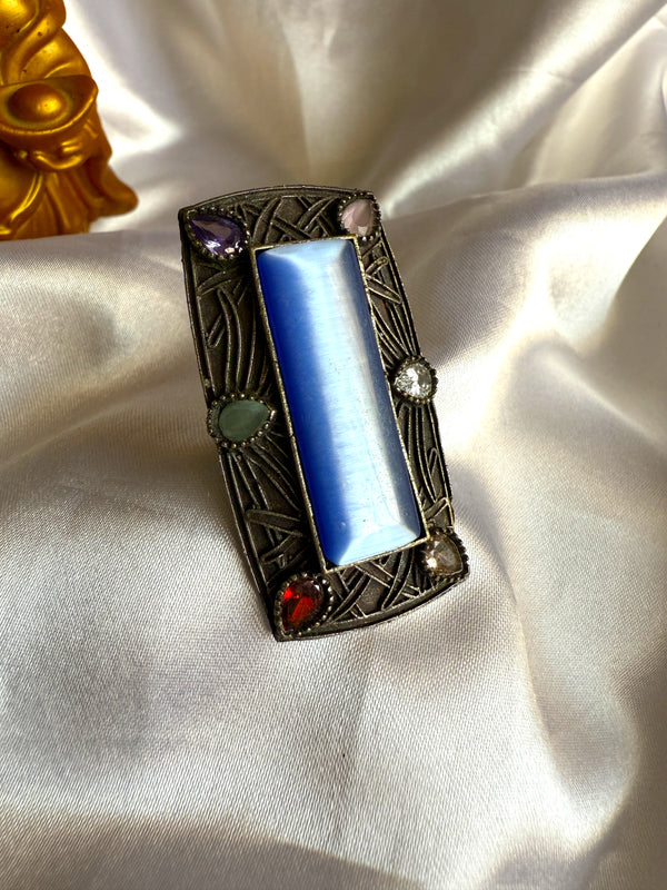 Alia Blue Stone With Multy Color Stone Ring