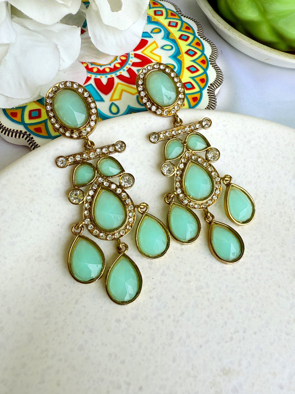 Inaya Mint Green Kundan Chandbali Earrings