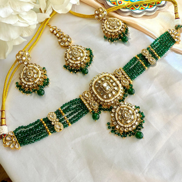Adhira Vibrant Green Chokar Necklace Set