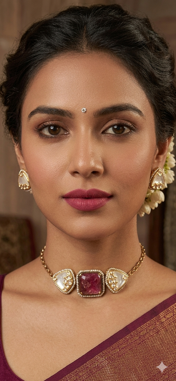 Adhira Doublet Stone Premium Choker  Necklace Set