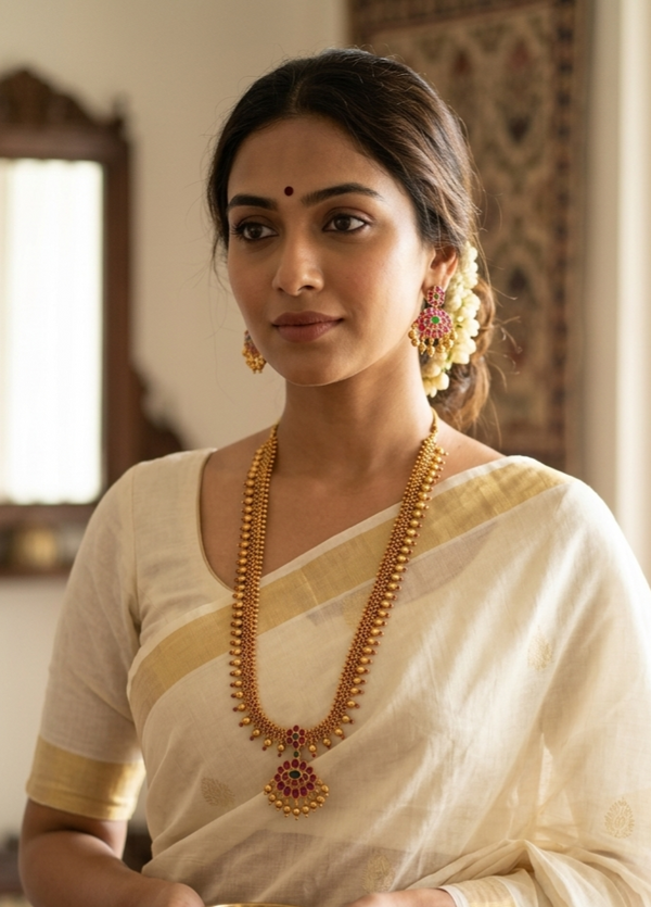 Lavanya Long Floral Ruby Stone Necklace