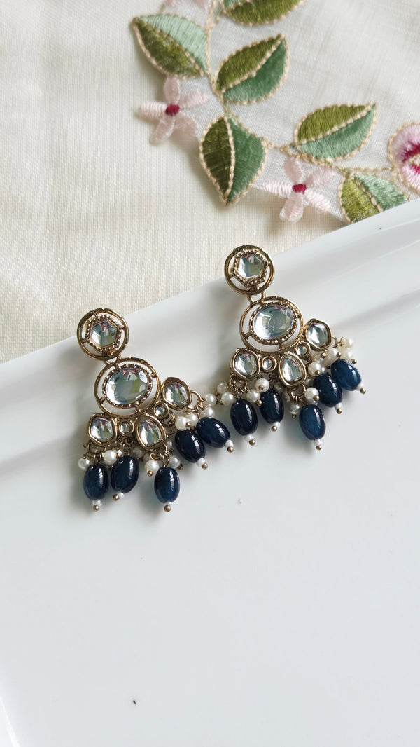 Inaya Navy Blue Kundan Chandbalis