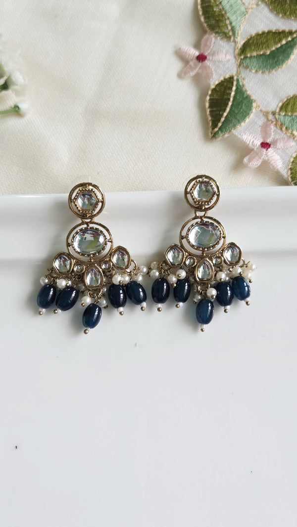 Inaya Navy Blue Kundan Chandbalis