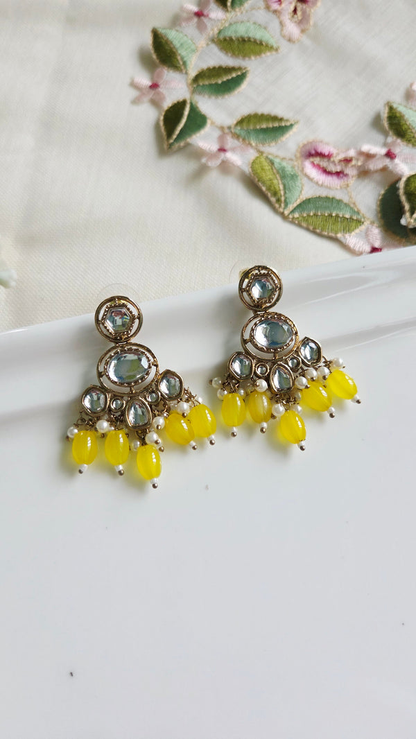 Inaya Vibrant Yellow Kundan Chandbalis