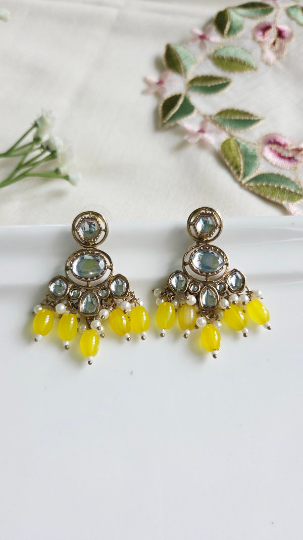 Inaya Vibrant Yellow Kundan Chandbalis