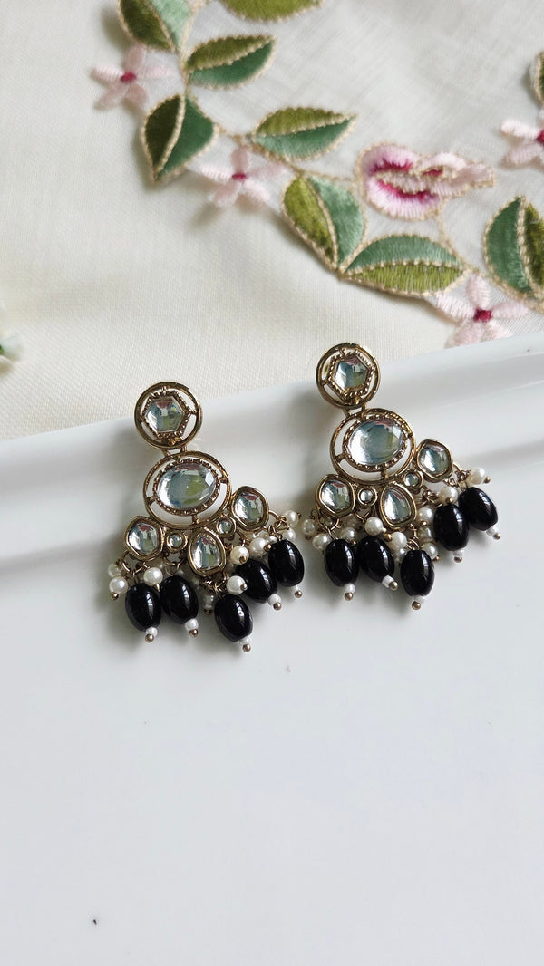 Inaya Black Kundan Chandbalis