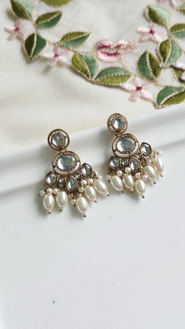 Inaya White Pearl Kundan Chandbalis
