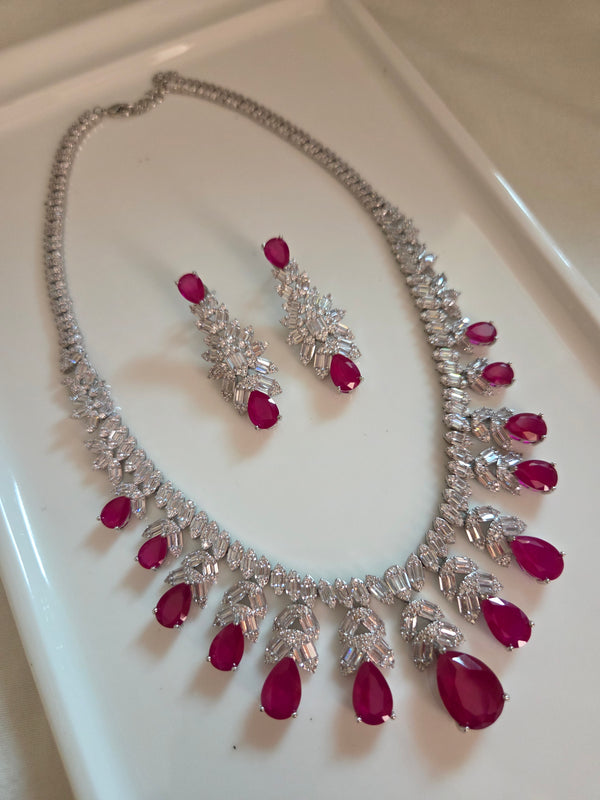 Kavya Premium AD Necklace In Pink Color