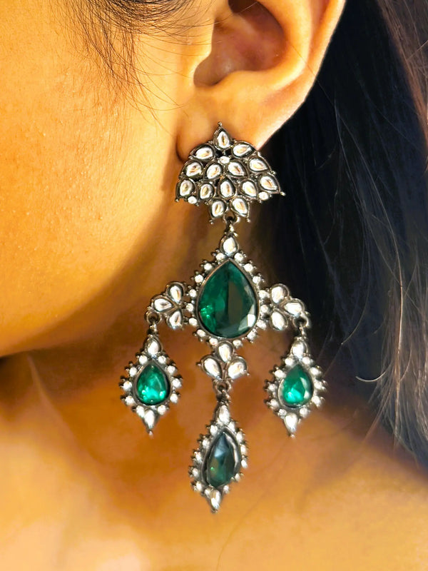 Inaya Victorian Polish Earrings with Emerald Green Stones