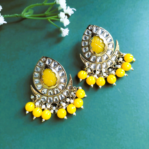 Inaya Bright Yellow Crescent Shaped Kundan Earring