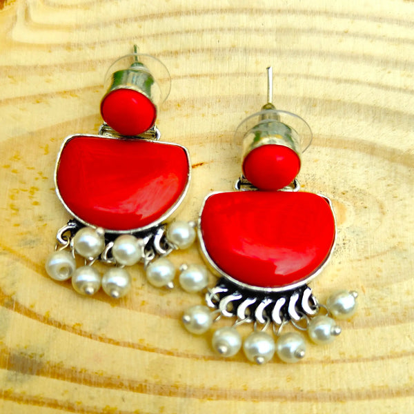 Diya Red Color Drop Earrings