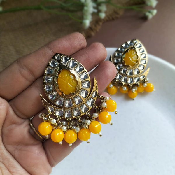 Inaya Bright Yellow Crescent Shaped Kundan Earring