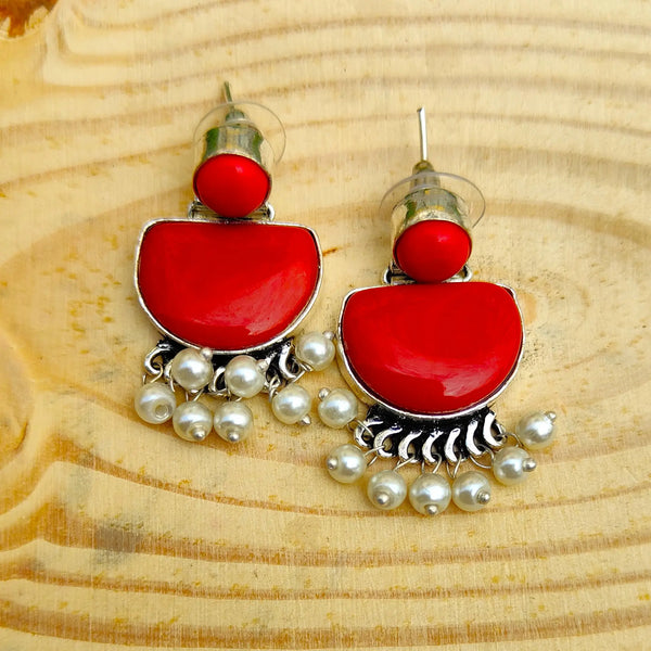 Diya Red Color Drop Earrings