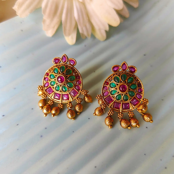 Lavanya Green And Ruby Color Golden Earring