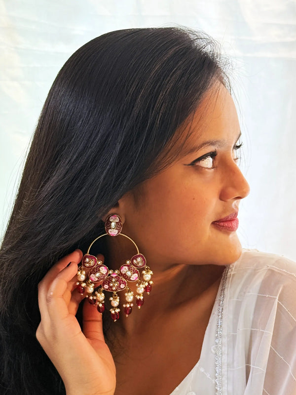 Inaya Magenta Pink and Pearl Chandbalis