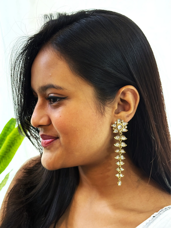 Inaya Antique Leaf Shape Kundan Earrings