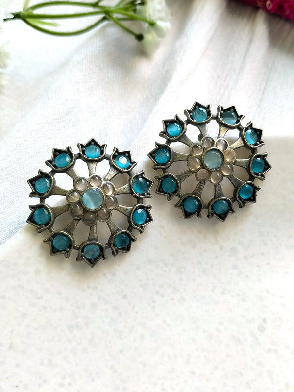 Diya Sky Blue Blossom Stud Earrings