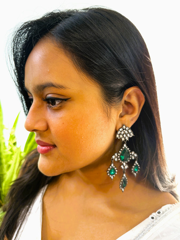 Inaya Victorian Polish Earrings with Emerald Green Stones