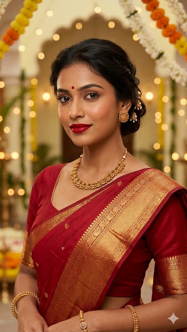 Lavanya Floral Antique Gold Temple Set