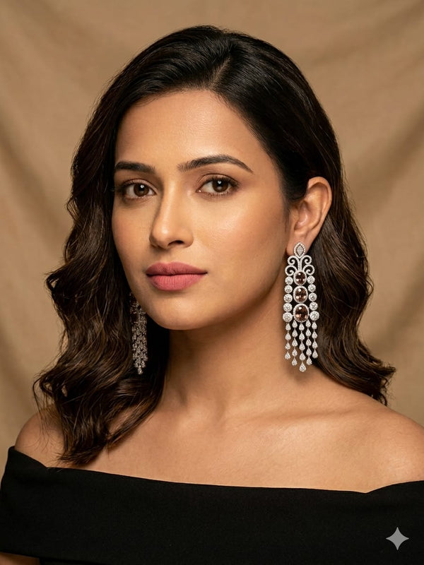 Kiara Premium American Diamond Statement Long Earrings