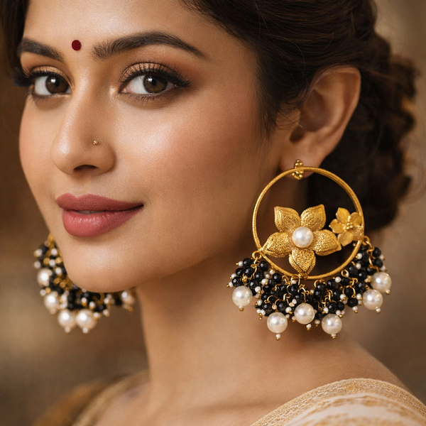 Inaya Golden And Black Hoops Earrings