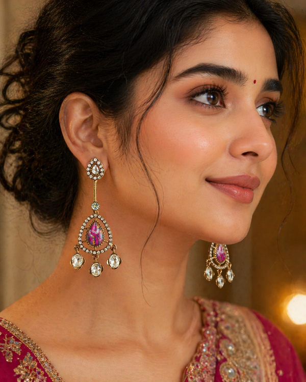 Inaya Marbal Effect Kundan Earrings