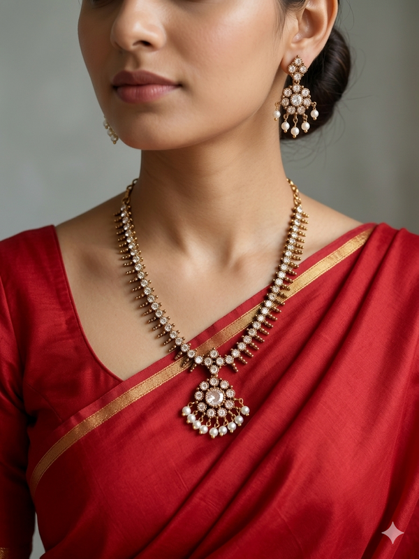 Lavanya Traditional Golden Necklace And Earrings Set