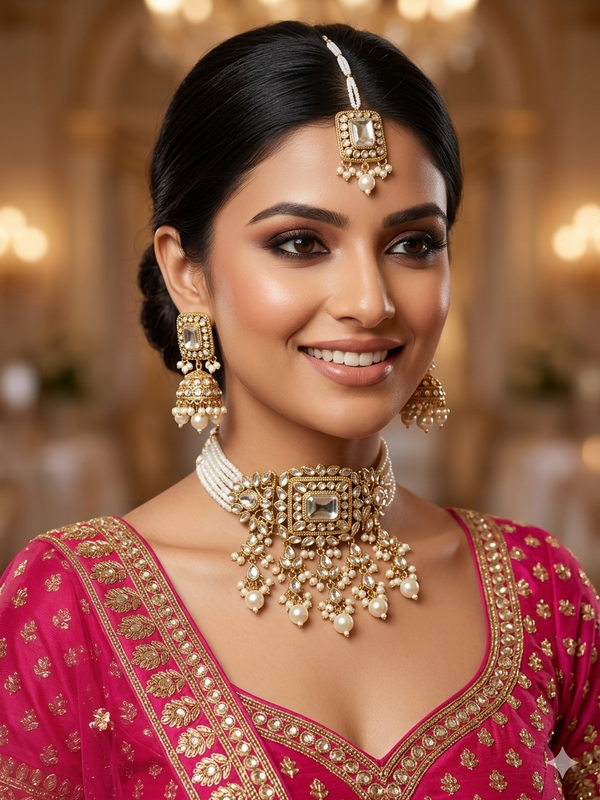 Adhira Kundan Choker With Earring And Maang Tikka