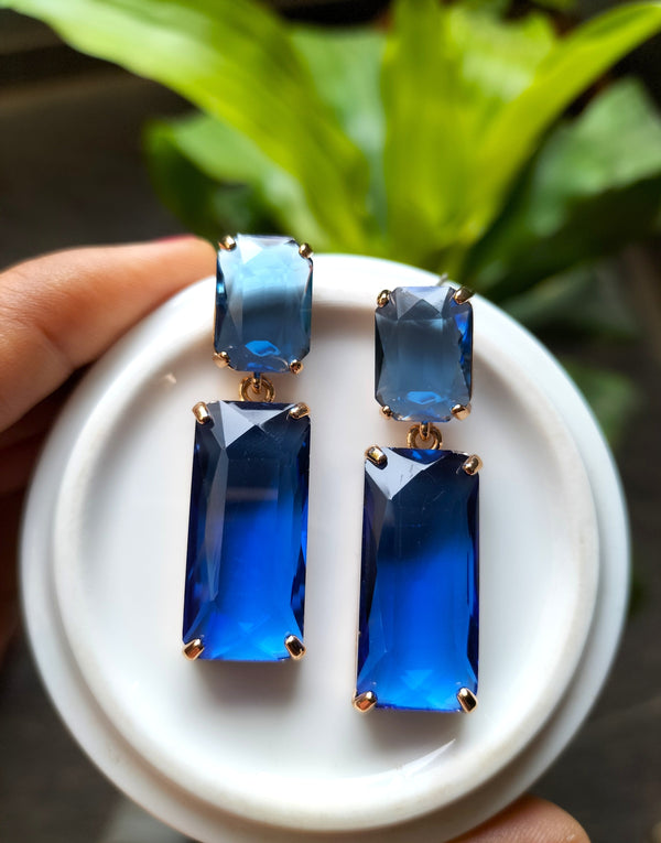 Gia Sapphire Blue Rectangle Drop Earrings