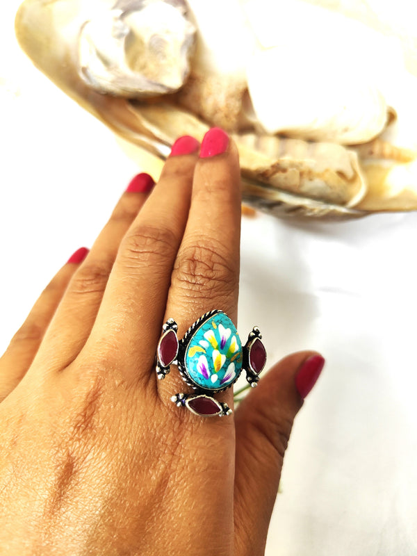 Alia Hand Painted Turtle Shape Finger Ring