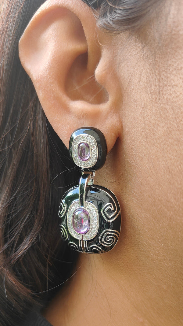 Kiara Glossy Black Enamel premium  American Diamond Earrings