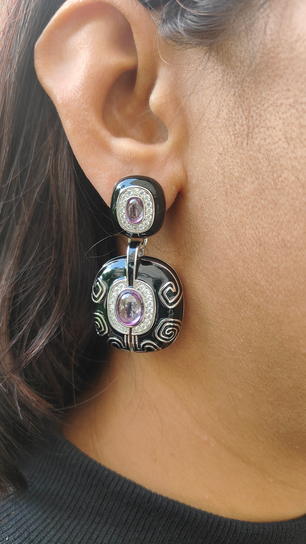 Kiara Glossy Black Enamel premium  American Diamond Earrings